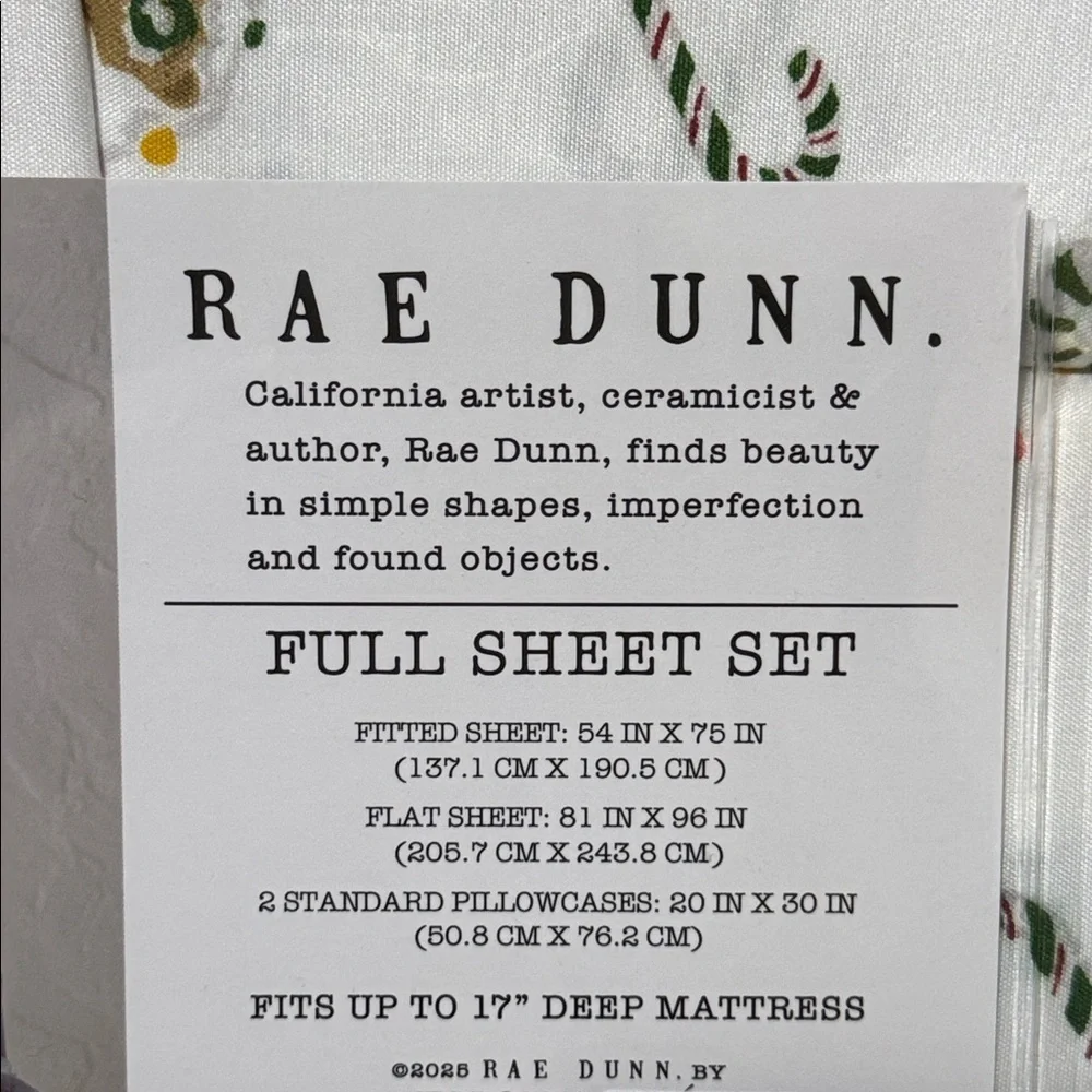 NWT Rae Dunn Holiday Print Full Sheet Set - White and Green CANDYLAND